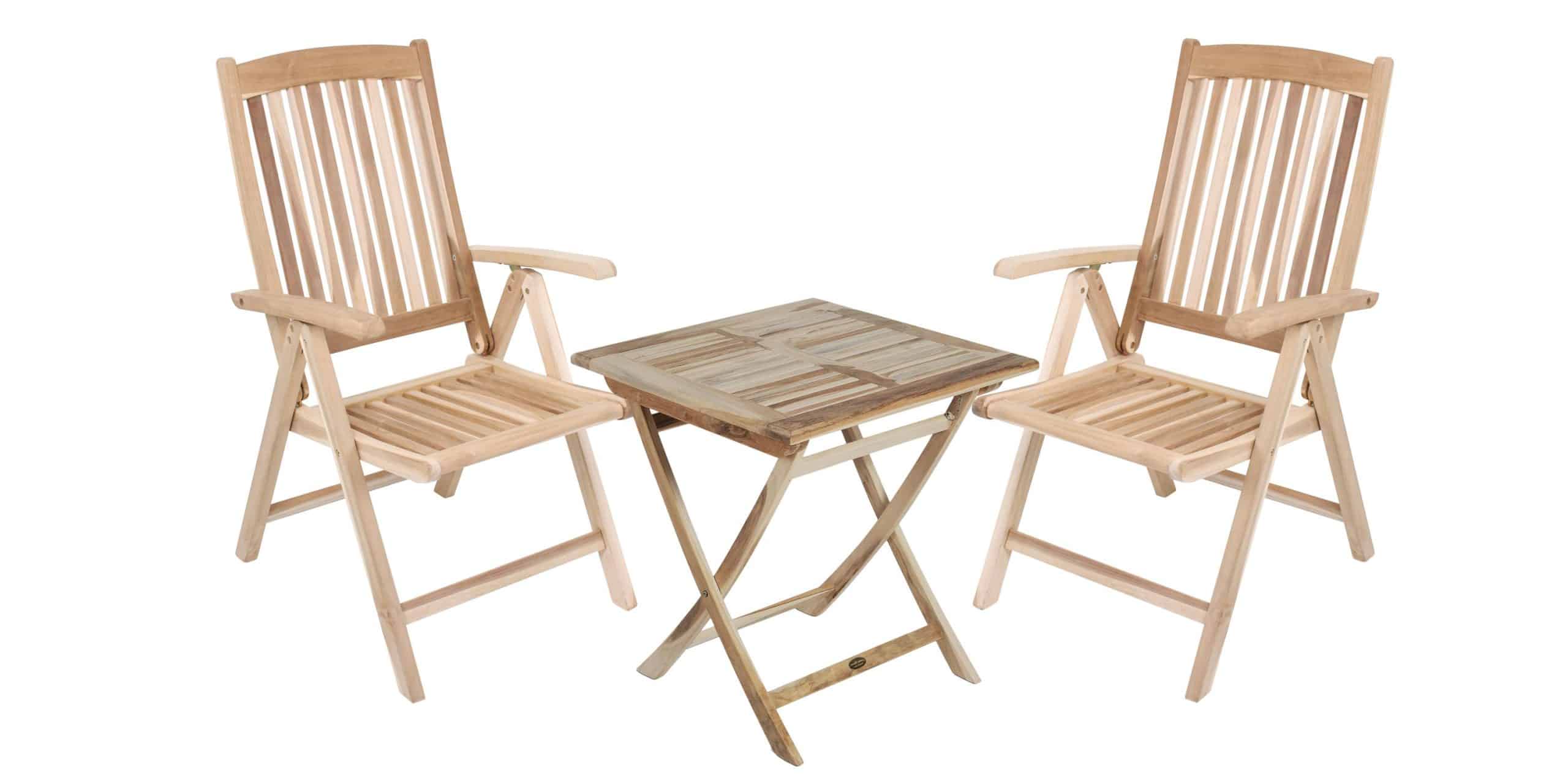 3tlg. Teak Tischgruppe Gartenmöbel Gartentisch Stuhl Garten Stapelstuhl Tisch