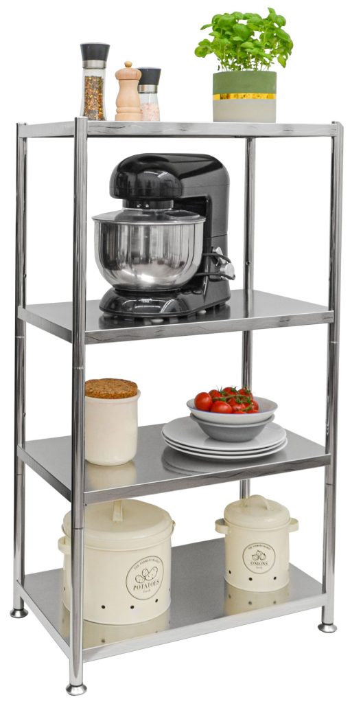 4 Ebenen Edelstahl Regal - 61x36x113 Schwerlastregal bis 60kg Metallregal Küche