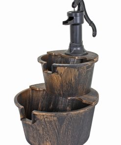 74cm Brunnen Holz Optik Wasserspiel Springbrunnen Gartenbrunnen Garten Deko