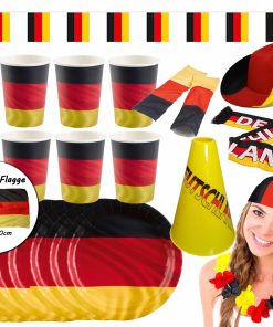 Amscan - Großes Deutschland Fan-Set (26-teilig) EM WM anfeuern schwarz rot gold Fußallparty