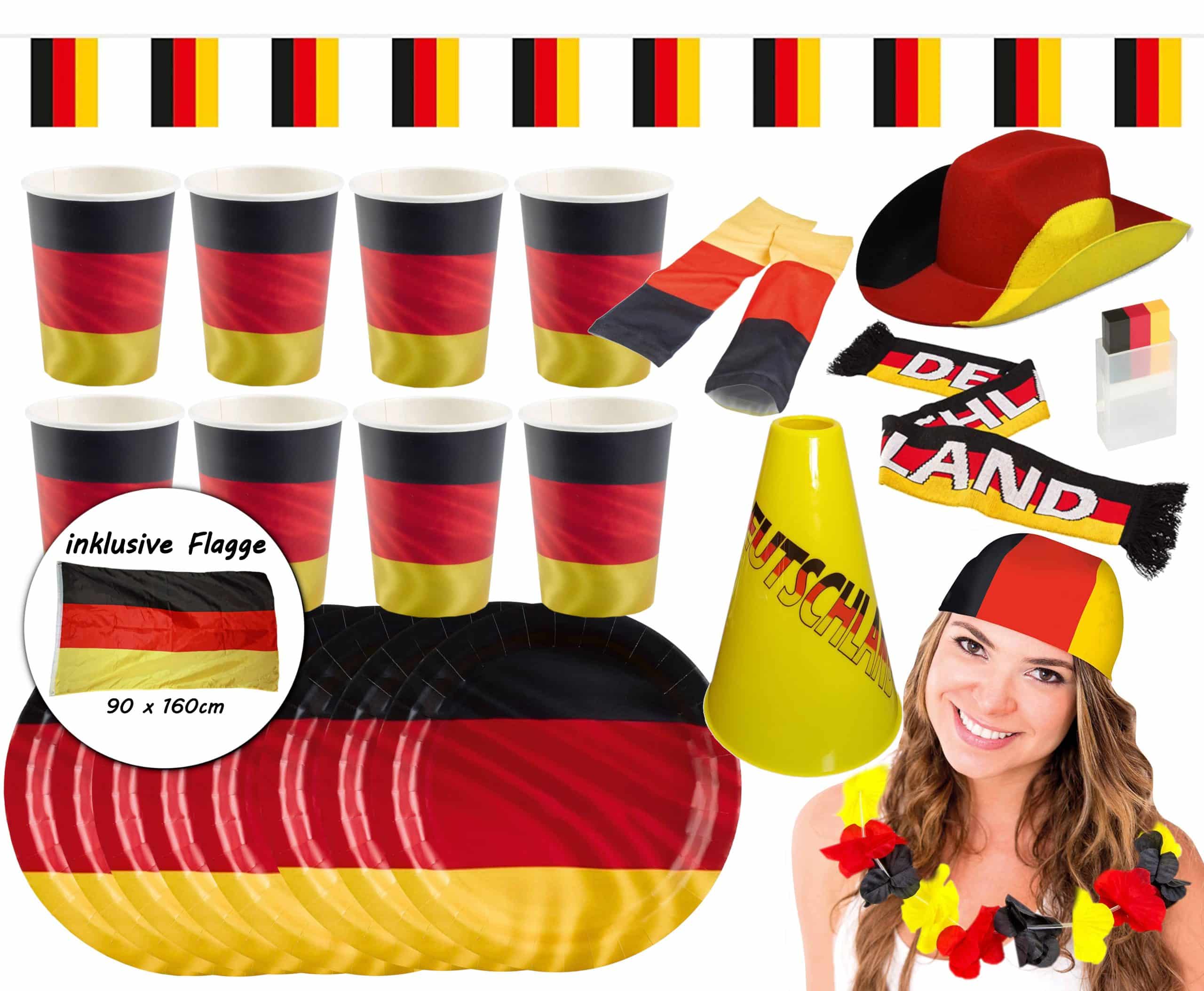 Amscan - Großes Deutschland Fan-Set (26-teilig) EM WM anfeuern schwarz rot gold Fußallparty