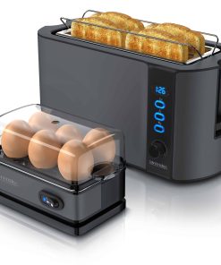 Arendo 2-teiliges Frühstücksset - 4-Scheiben Langschlitz Toaster