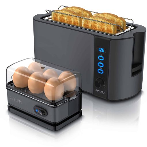 Arendo 2-teiliges Frühstücksset - 4-Scheiben Langschlitz Toaster