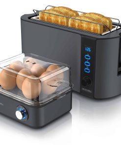 Arendo 2-teiliges Frühstücksset - 4-Scheiben Langschlitz Toaster