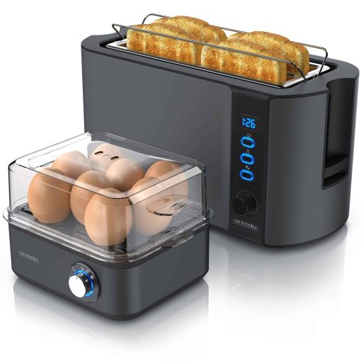 Arendo 2-teiliges Frühstücksset - 4-Scheiben Langschlitz Toaster