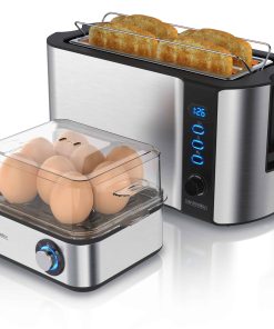 Arendo 2-teiliges Frühstücksset - 4-Scheiben Langschlitz Toaster
