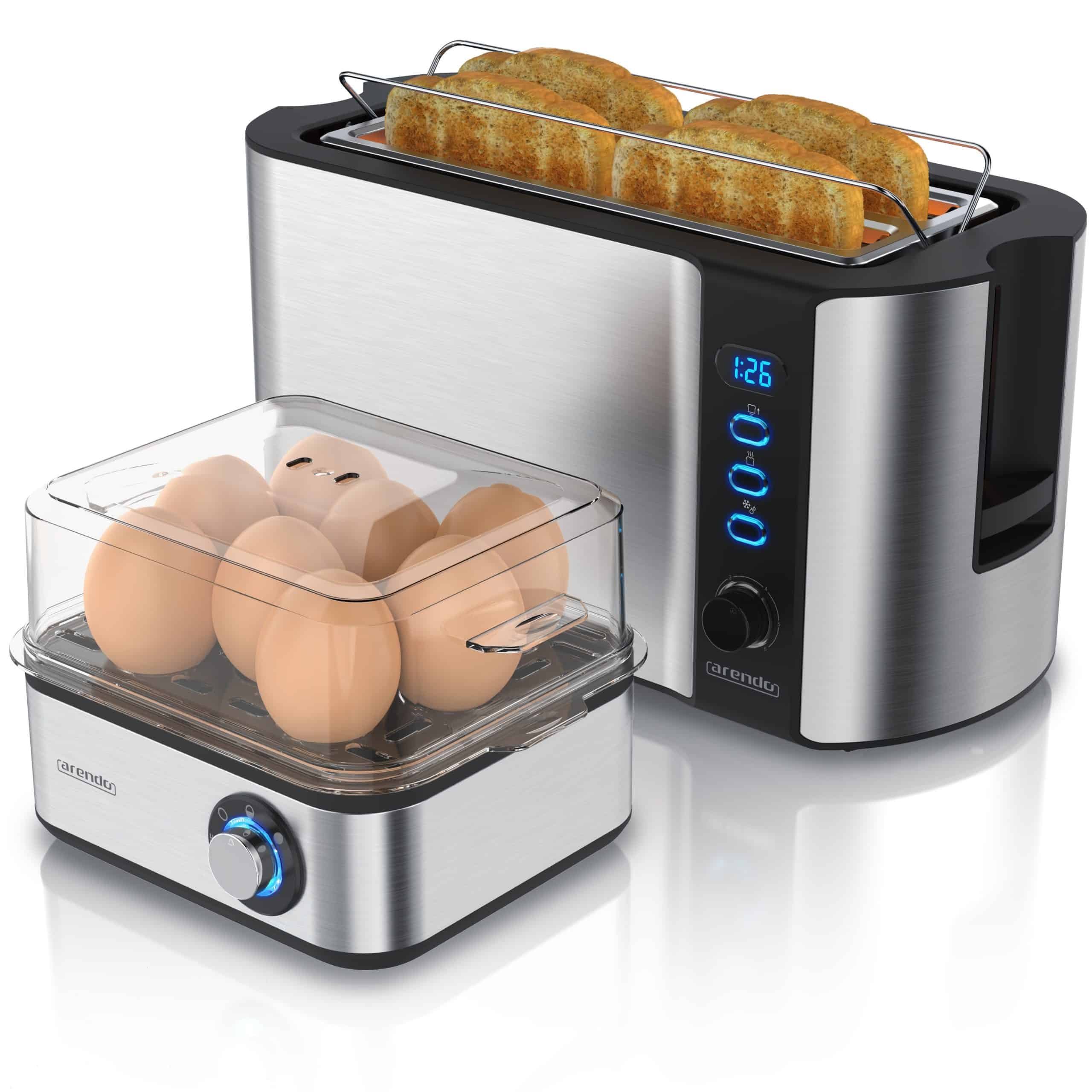 Arendo 2-teiliges Frühstücksset - 4-Scheiben Langschlitz Toaster