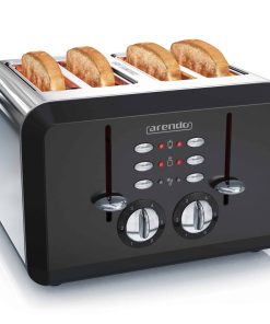 Arendo - Automatik Toaster 4 Scheiben in Edelstahl - bis zu vier Sandwich und Toast-Scheiben - Bräunungsgrad 1-6 - Aufwärm- und Auftaufunktion