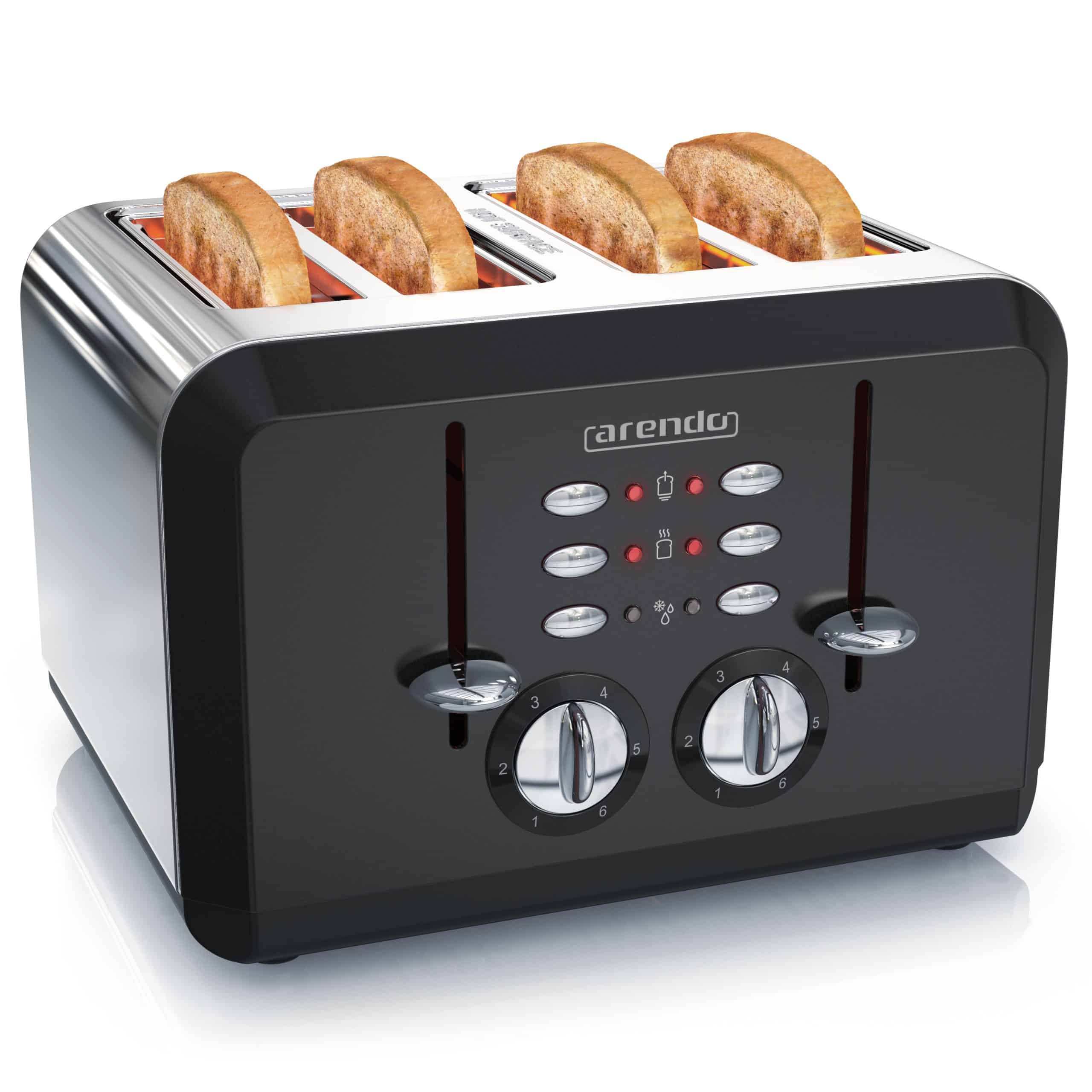 Arendo - Automatik Toaster 4 Scheiben in Edelstahl - bis zu vier Sandwich und Toast-Scheiben - Bräunungsgrad 1-6 - Aufwärm- und Auftaufunktion