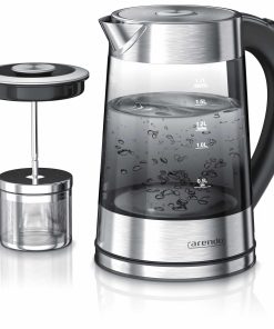 Arendo Edelstahl Glas Wasserkocher mit Teesieb und Rauchglas Teekocher Infusion 1