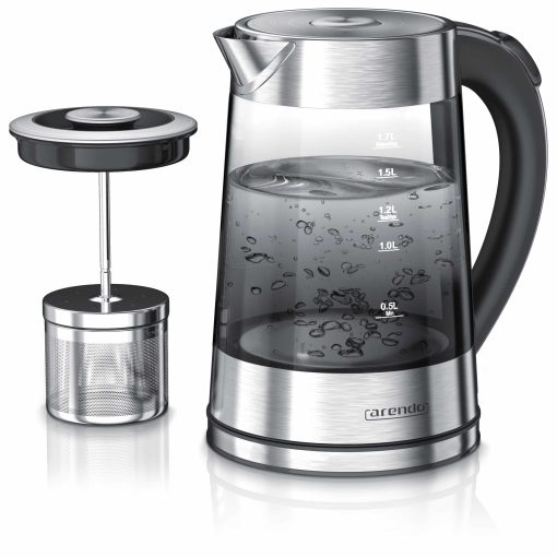 Arendo Edelstahl Glas Wasserkocher mit Teesieb und Rauchglas Teekocher Infusion 1