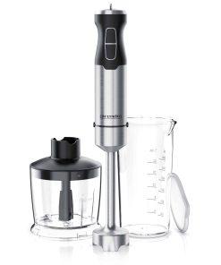 Arendo Edelstahl Stabmixer Set - vierflügeliges Messer - Pürierstab - Variabler Geschwindigkeitsregler