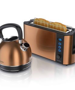 Arendo Frühstücks-Set 2-teilig in Kupferoptik - Edelstahl Wasserkocher & Langschlitztoaster
