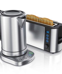 Arendo Frühstücks-Set in Edelstahl Design - Wasserkocher mit Temperaturauswahl & Toaster