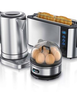 Arendo Frühstücks Set in Edelstahl Optik - Wasserkocher / Toaster / Eierkocher