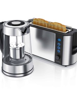 Arendo Frühstücks Set in Edelstahloptik Wasserkocher (mit Teesieb) & Toaster