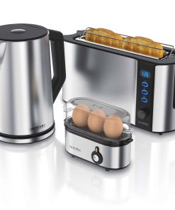 Arendo Frühstücks-Set in silber - Wasserkocher / Toaster / Eierkocher