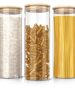 Arendo Glasbehälter-Set aus Borosilikatglas mit Bambusdeckel