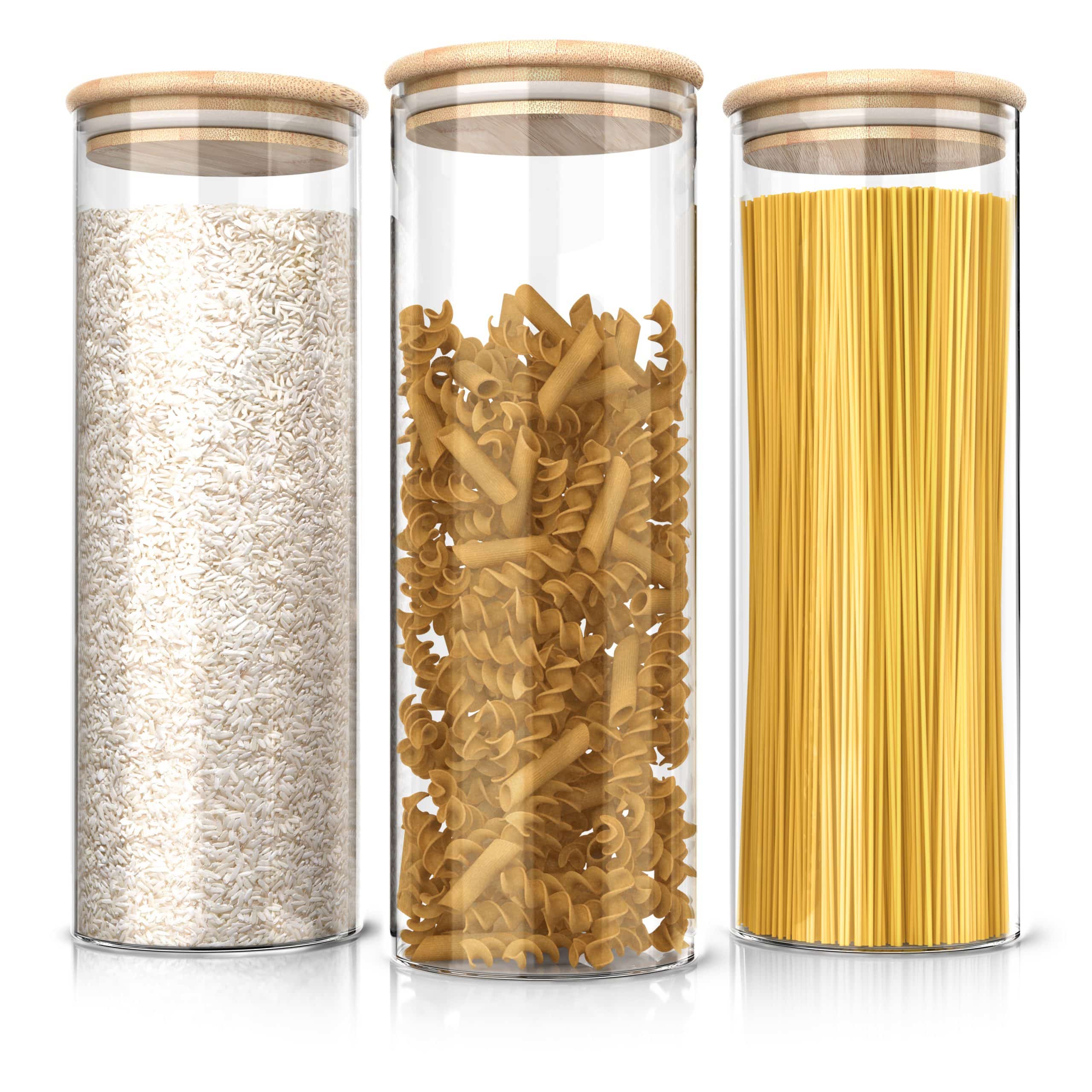 Arendo Glasbehälter-Set aus Borosilikatglas mit Bambusdeckel