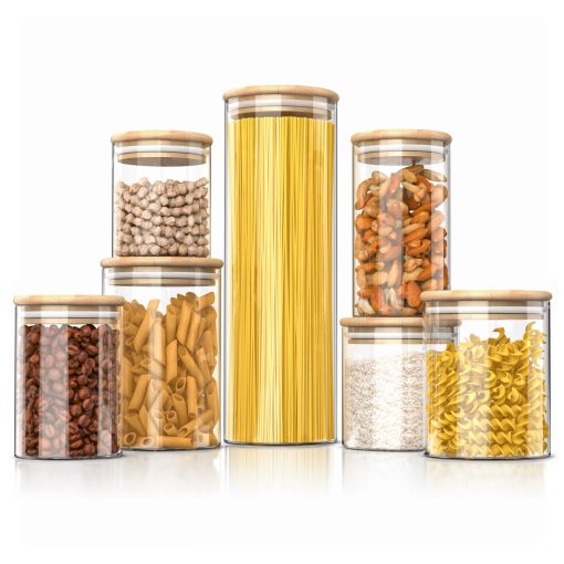 Arendo Glasbehälter-Set aus Borosilikatglas mit Bambusdeckel