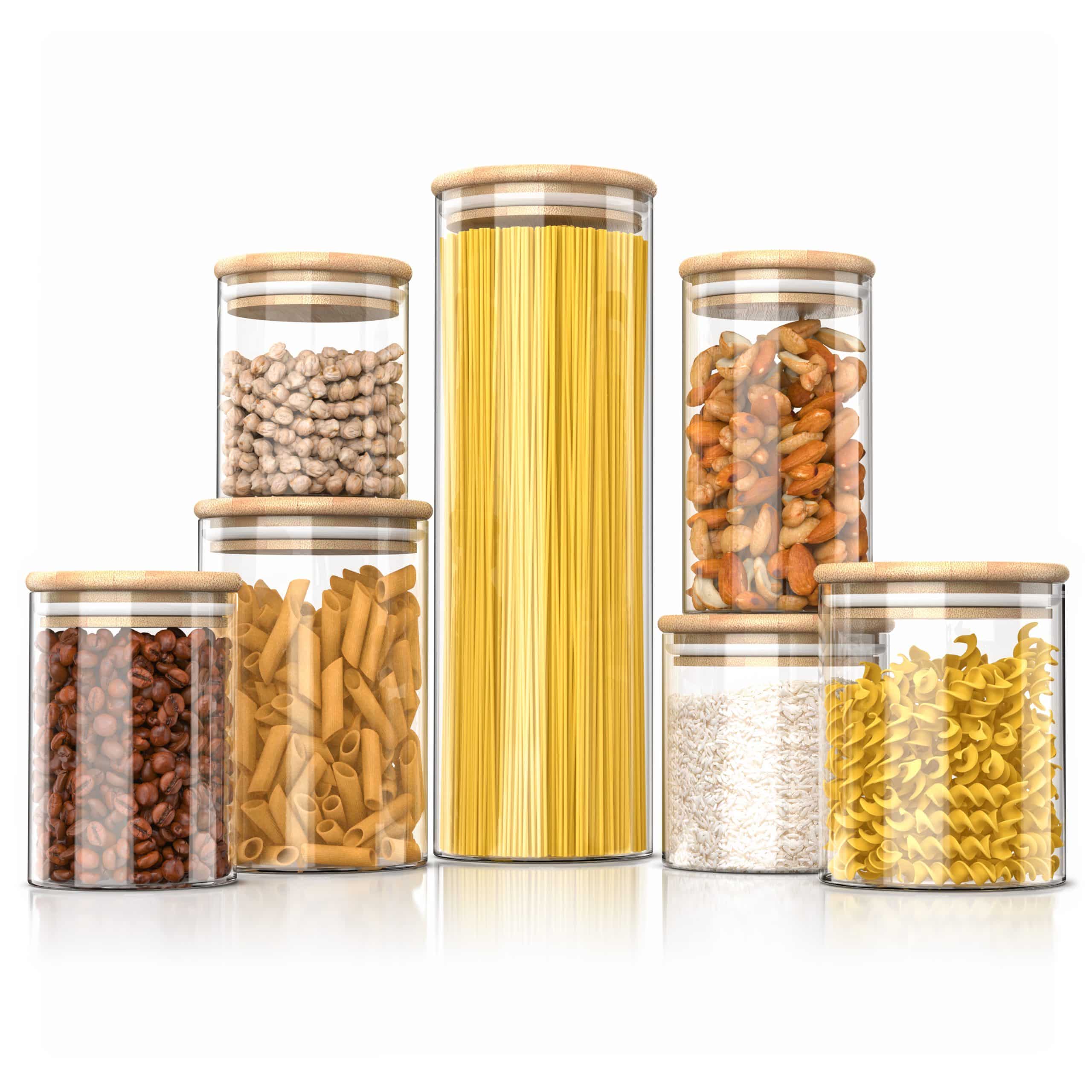 Arendo Glasbehälter-Set aus Borosilikatglas mit Bambusdeckel