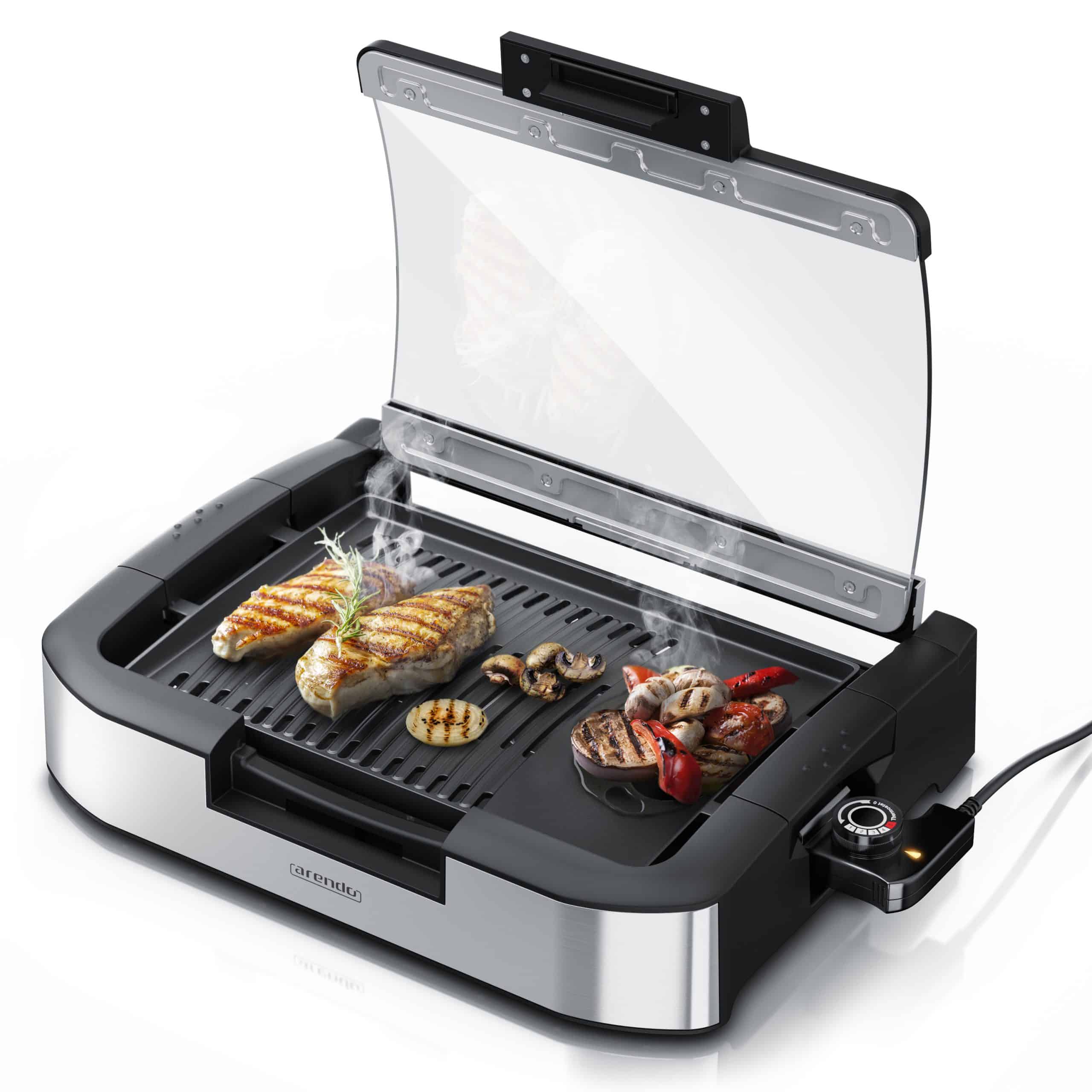 Arendo Gourmet Tischgrill mit Glasabdeckung - Elektrogrill - Barbecue - für Steaks