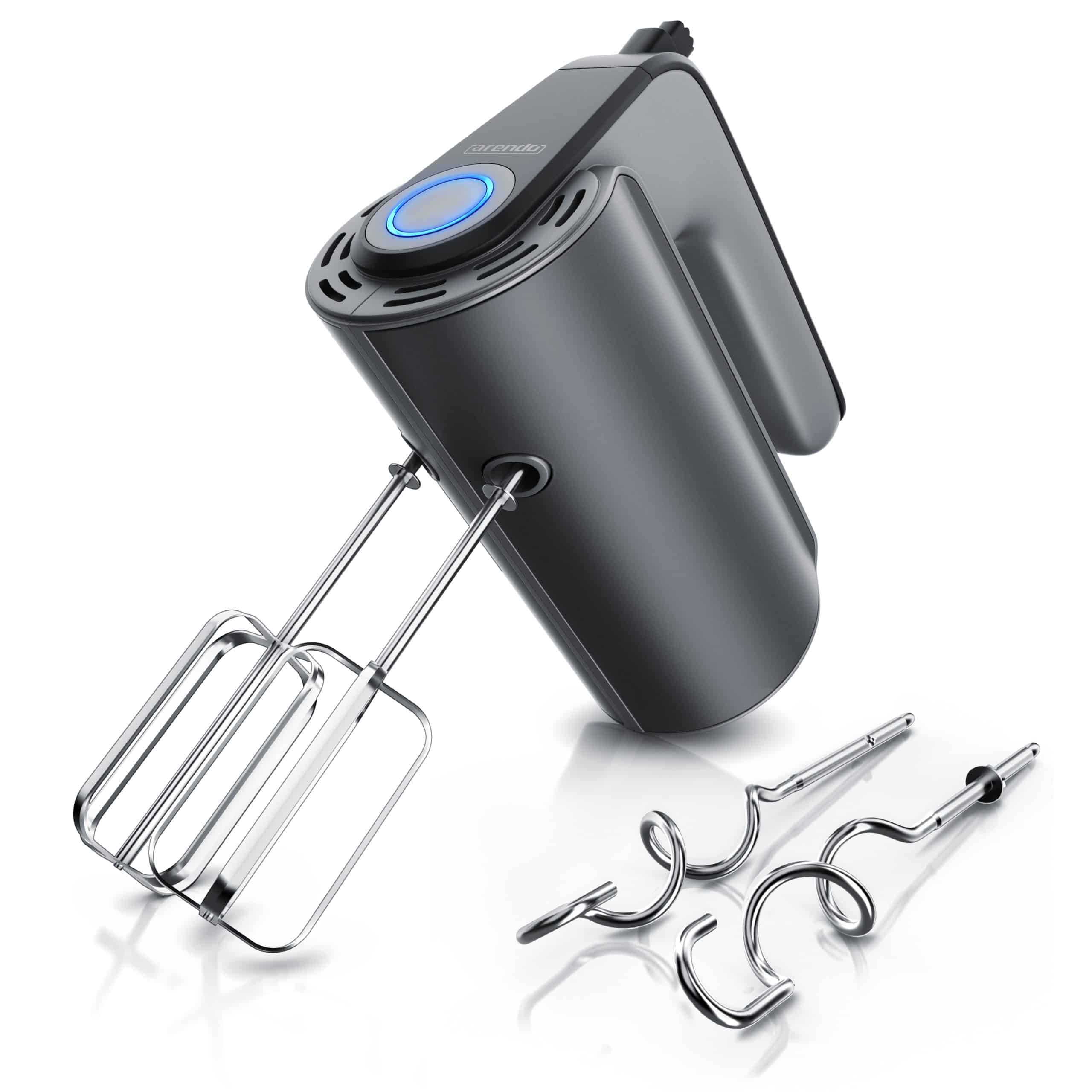 Arendo Handmixer aus Edelstah mit Turbostaste - Handrührer inkl. 2 Quirle & 2 Knethaken