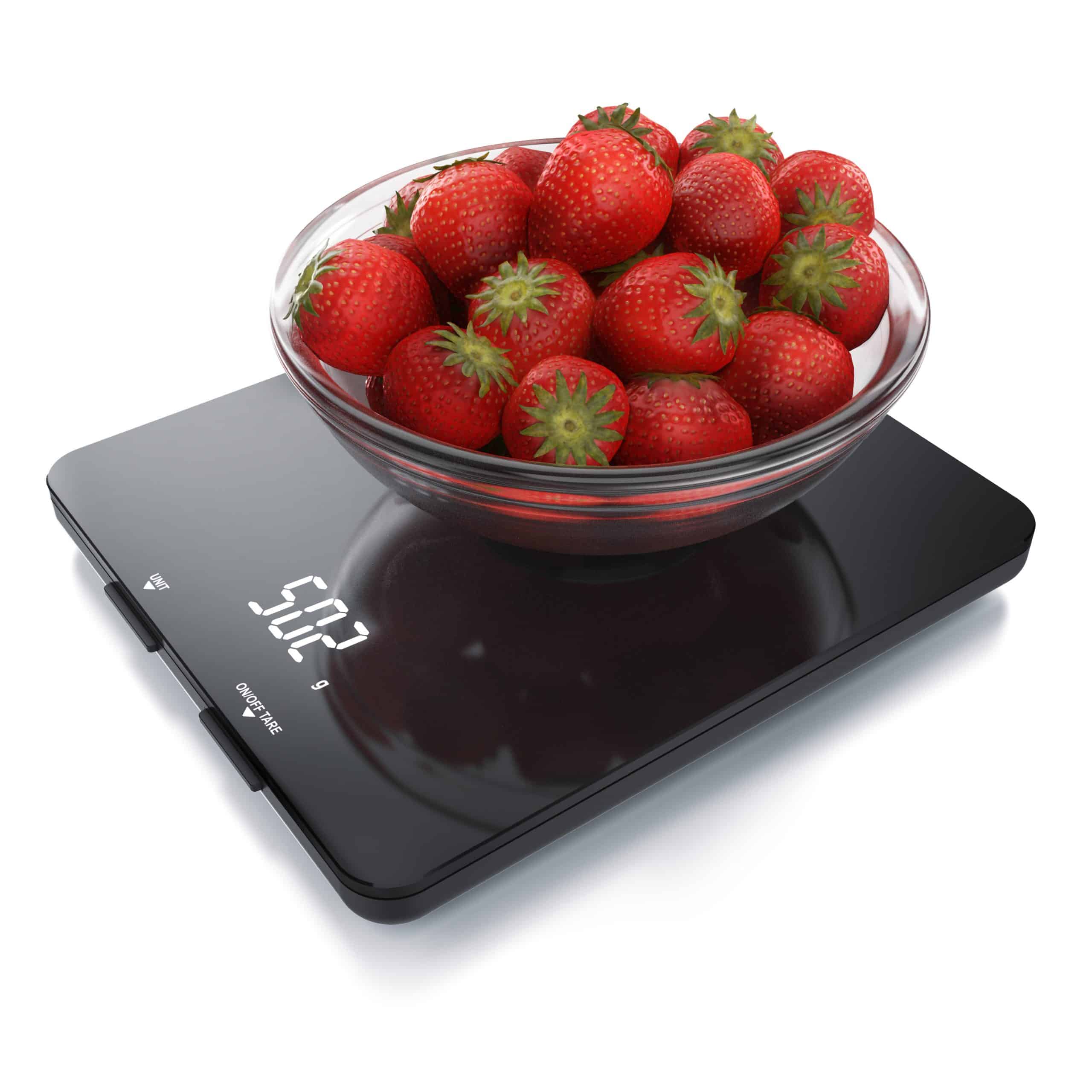 Arendo Küchenwaage mit schwarzer Hochglanz Glasoberfläche 19 x 16