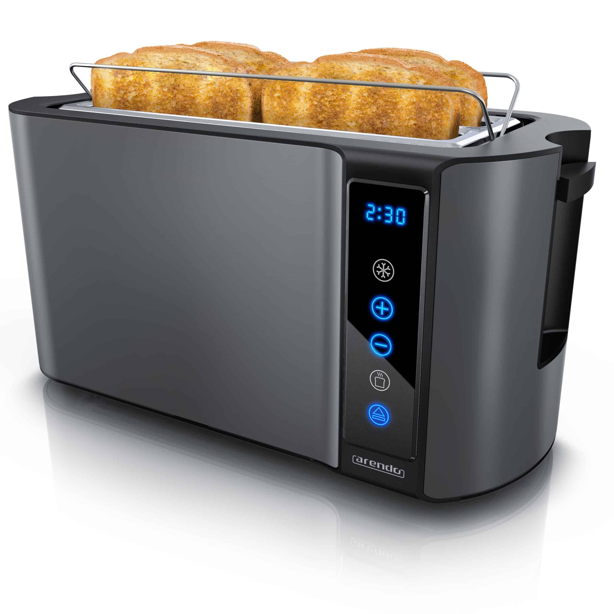 Arendo Langschlitz Toaster mit 2 Röstkammern und Brötchenaufsatz