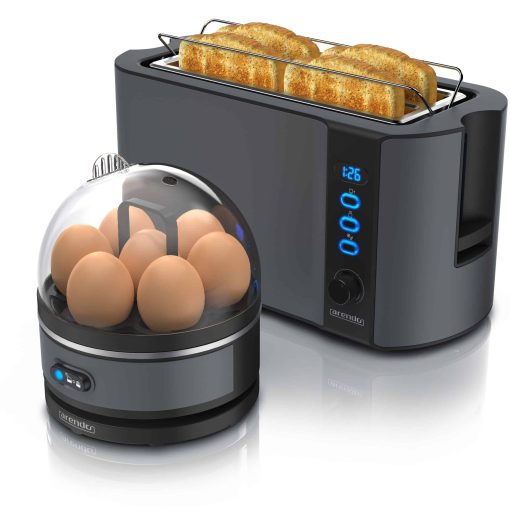 Arendo - SET Toaster FRUKOST mit Eierkocher SEVENCOOK Edelstahl Grau