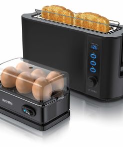 Arendo - SET Toaster FRUKOST mit Eierkocher SIXCOOK Edelstahl Schwarz