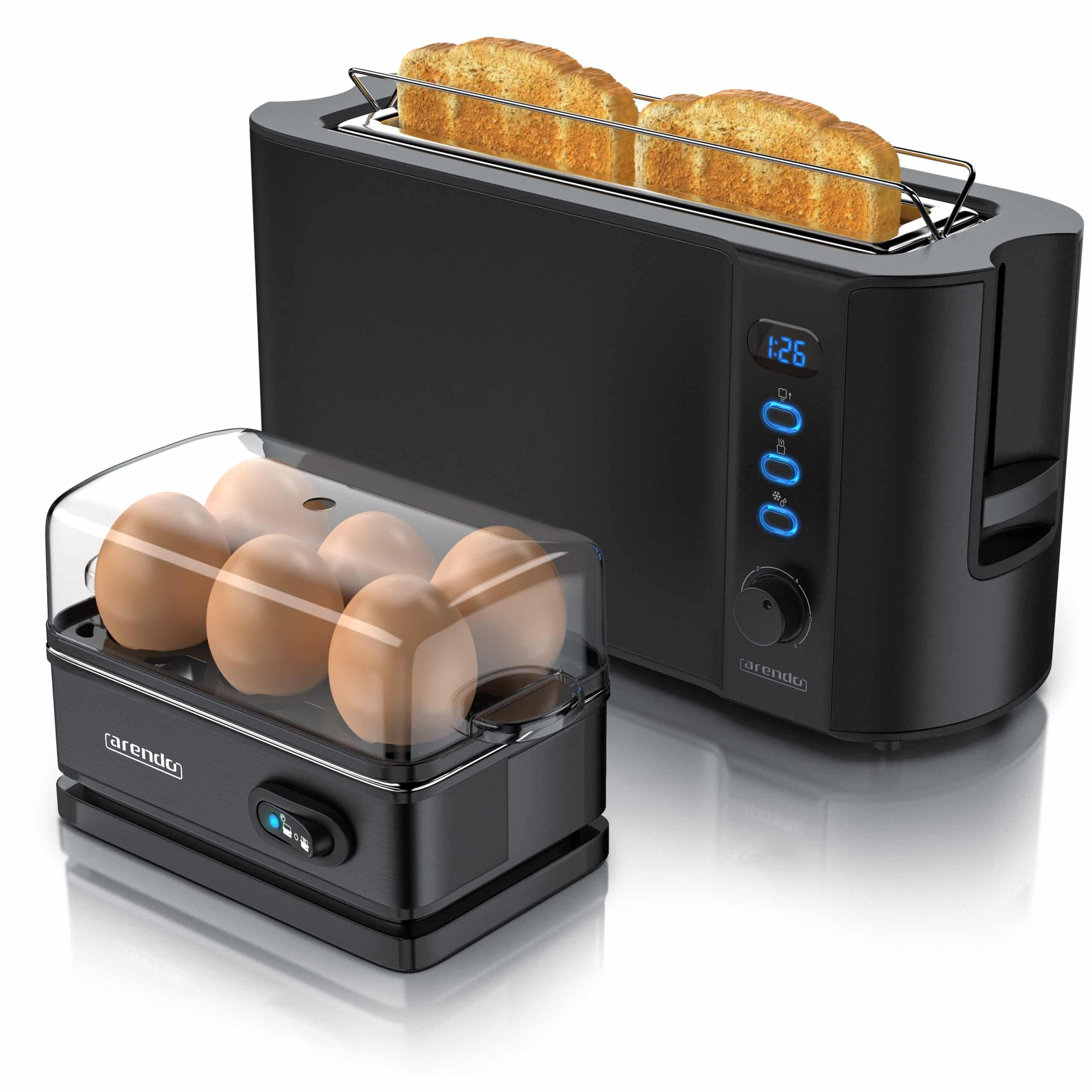 Arendo - SET Toaster FRUKOST mit Eierkocher SIXCOOK Edelstahl Schwarz