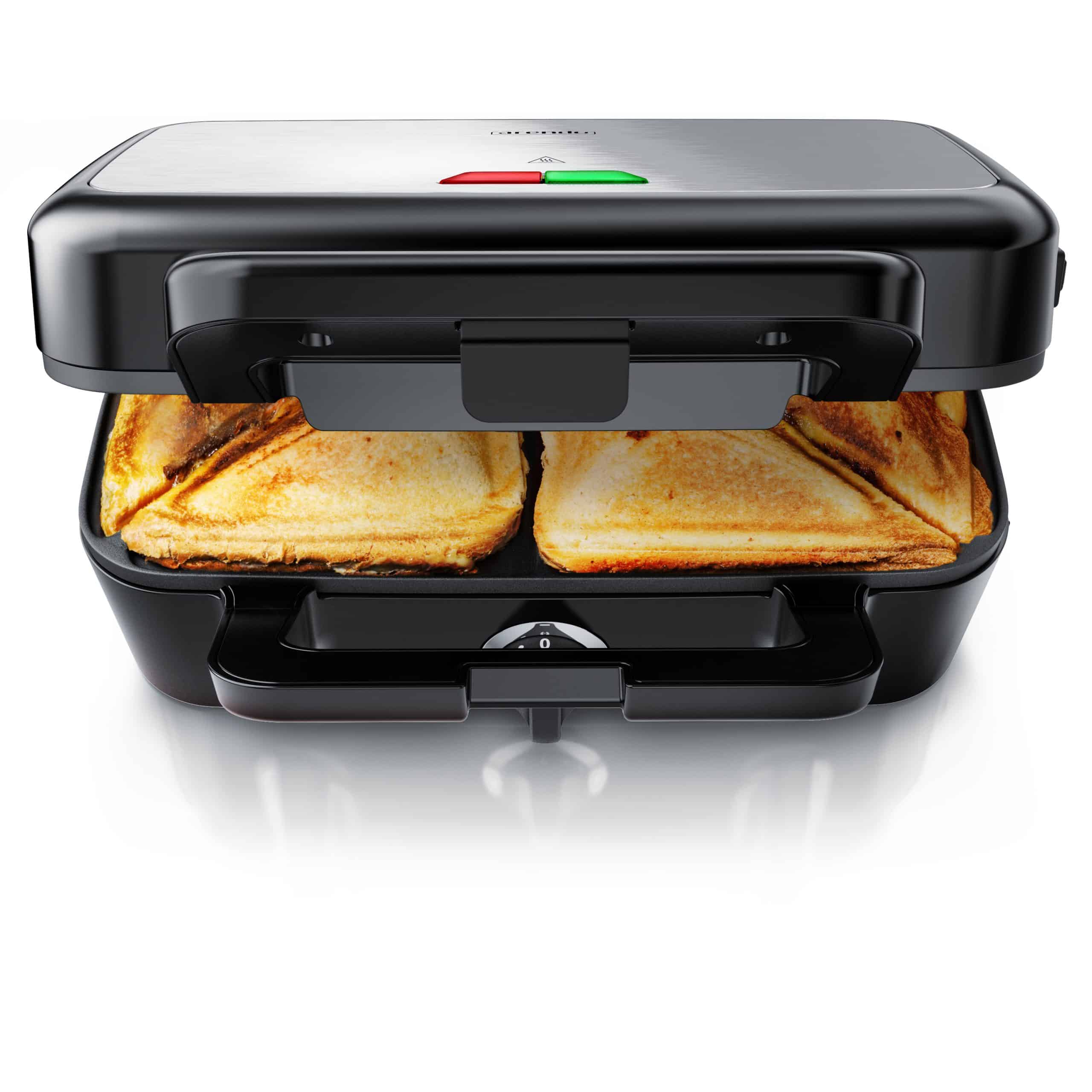 Arendo Sandwichmaker 1200 W mit Antihaftbeschichtung - mit abnehmbaren Platten - spülmaschinentauglich - Temperaturkontrolle - Sandwich Maker
