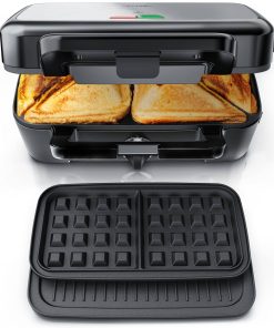 Arendo Sandwichmaker Waffeleisen Kontaktgrill mit abnehmbaren Platten - mit Antihaftbeschichtung - spülmaschinentauglich - BPA frei