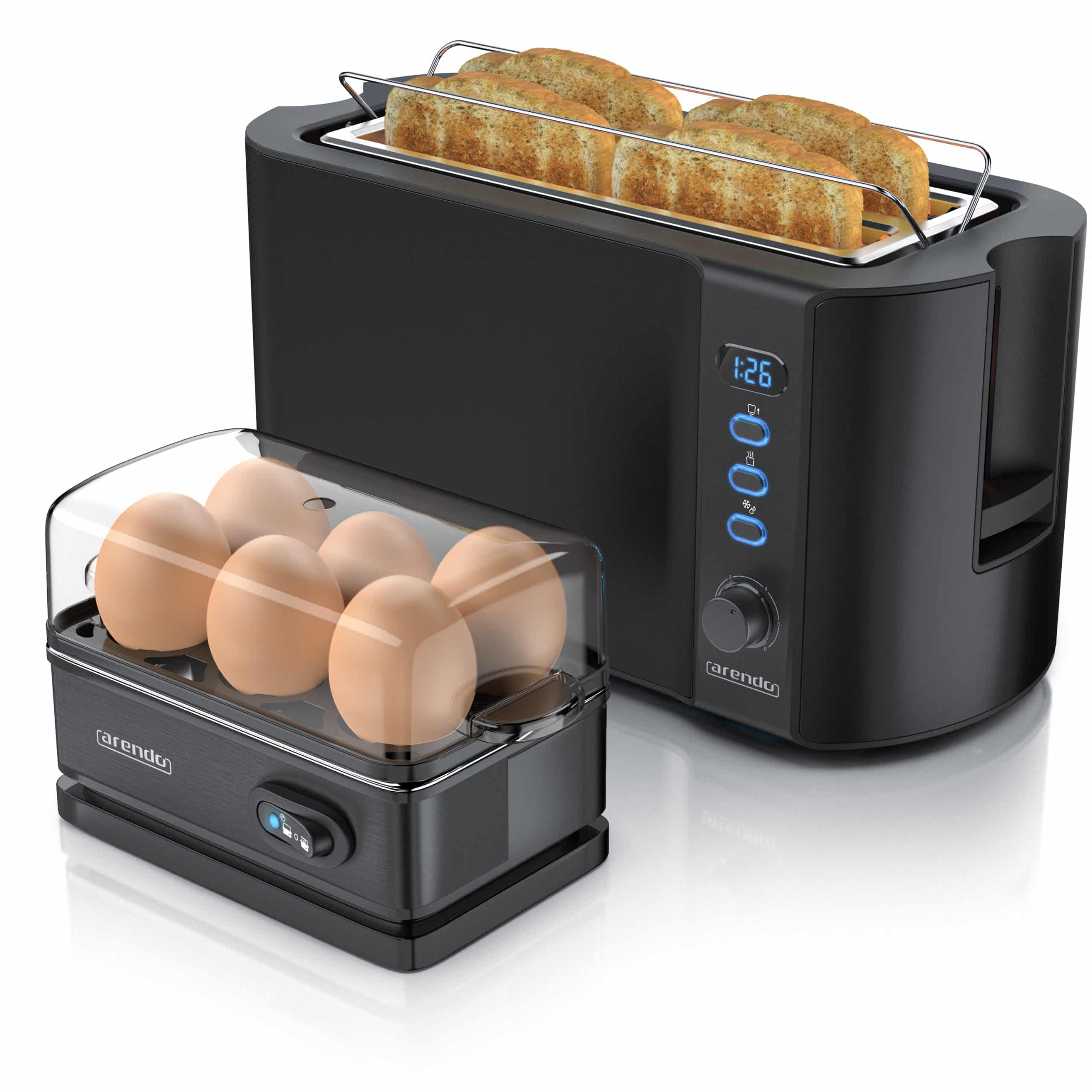 Arendo - Set Toaster FRUKOST mit Eierkocher SIXCOOK Edelstahl Schwarz