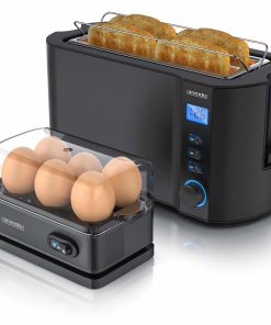 Arendo - Set Toaster MANHA mit Eierkocher SIXCOOK Edelstahl Schwarz