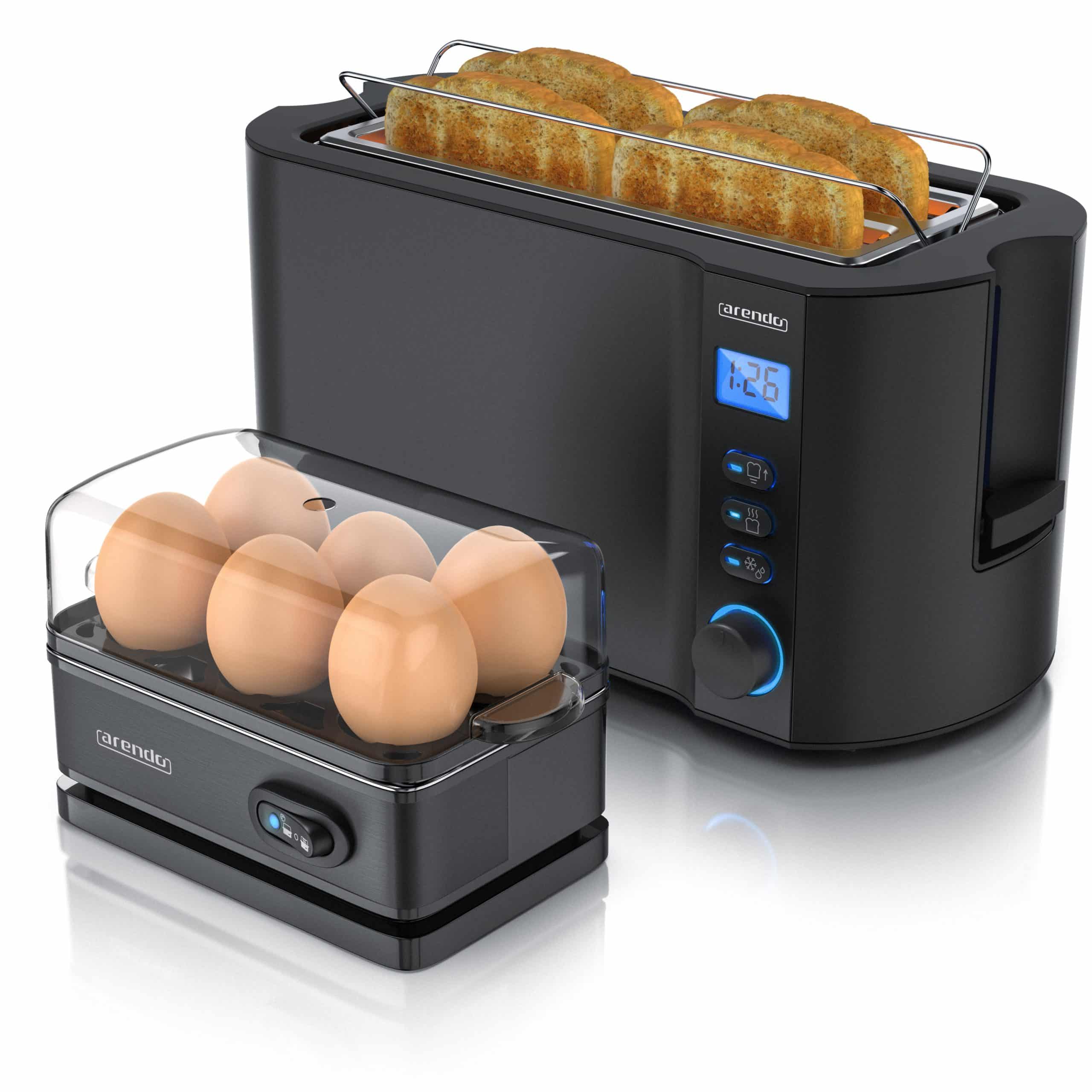 Arendo - Set Toaster MANHA mit Eierkocher SIXCOOK Edelstahl Schwarz