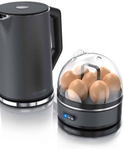 Arendo - Set Wasserkocher ELEGANT mit Eierkocher SEVENCOOK Edelstahl Grau
