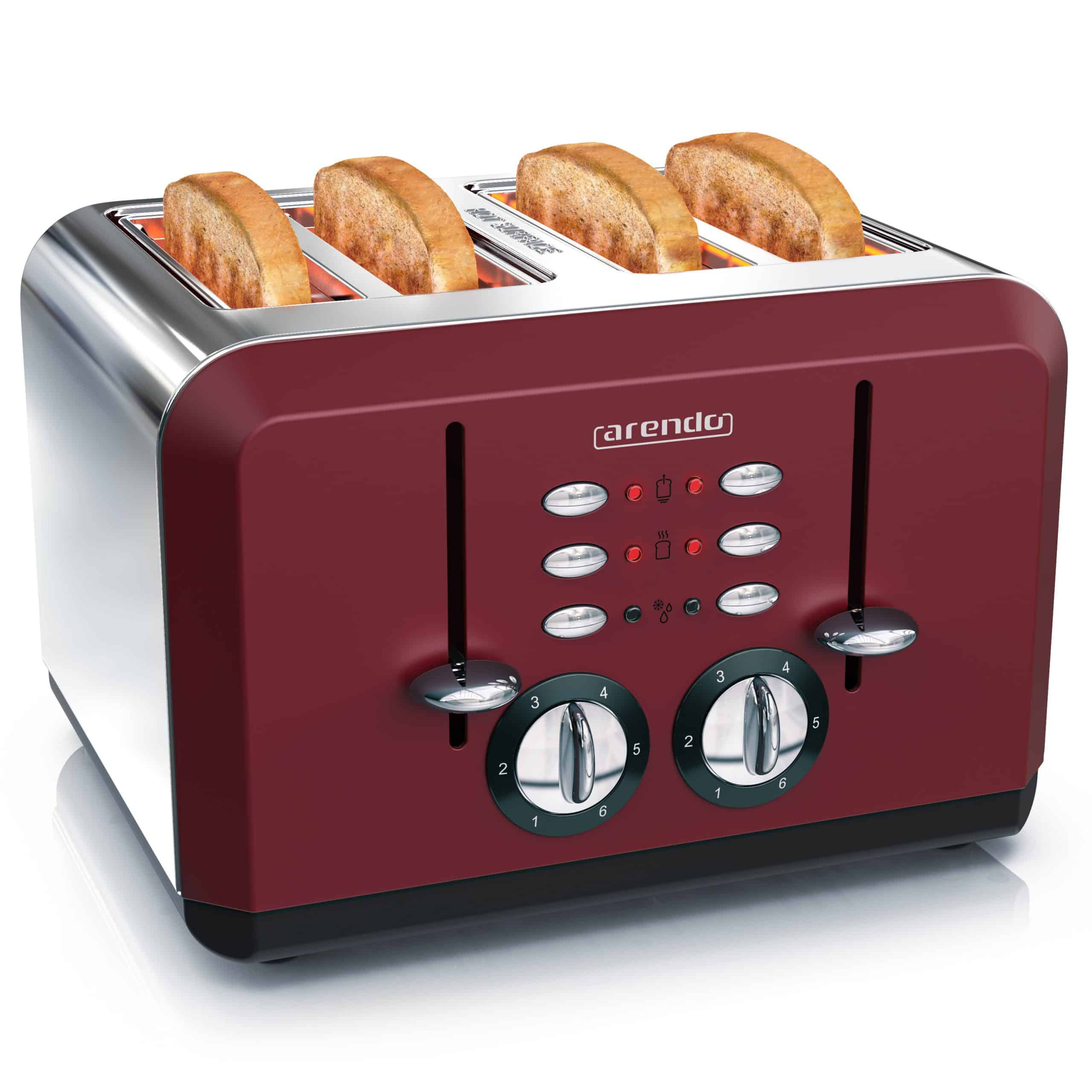 Arendo Toaster 4-Schlitz im Edelstahlgehäuse für 4 Scheiben
