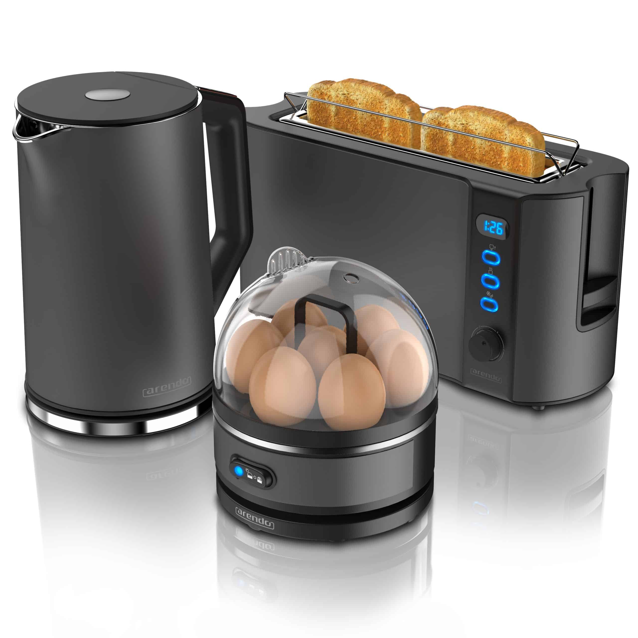 Arendo - Wasserkocher mit Toaster und Eierkocher SET Edelstahl Grau Wasserkocher 1