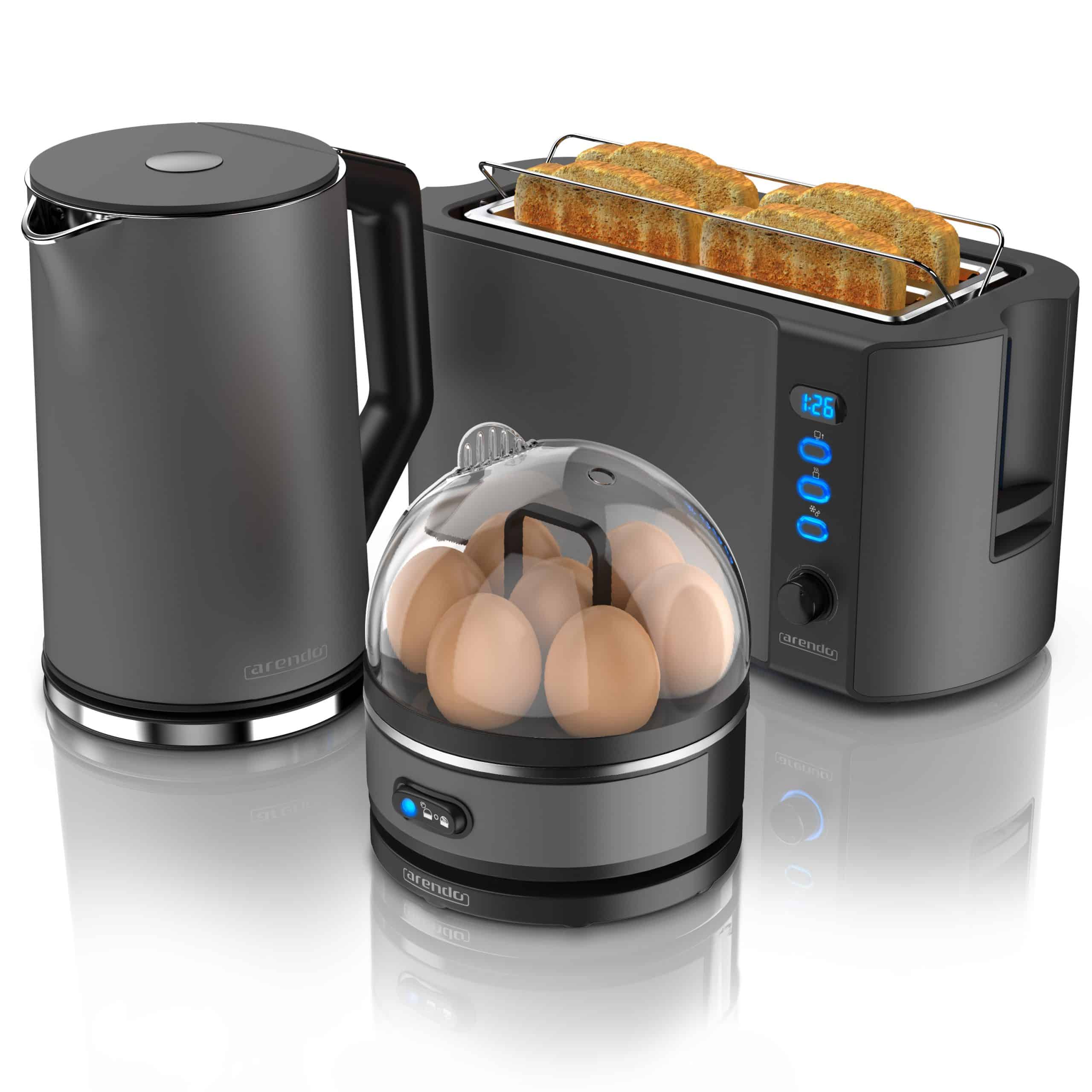 Arendo - Wasserkocher mit Toaster und Eierkocher SET Edelstahl Grau Wasserkocher 1