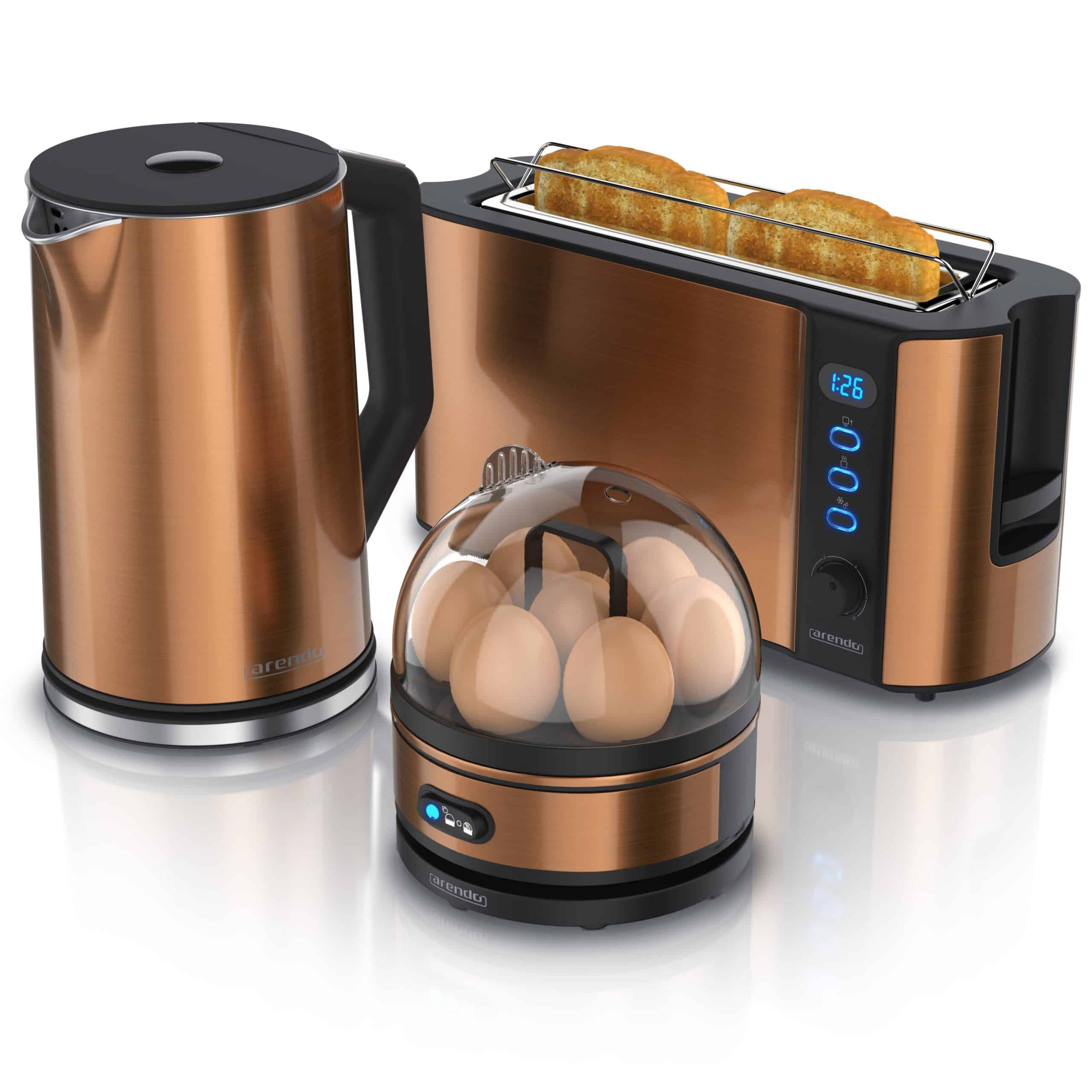 Arendo - Wasserkocher mit Toaster und Eierkocher SET Edelstahl Kupfer Wasserkocher 1