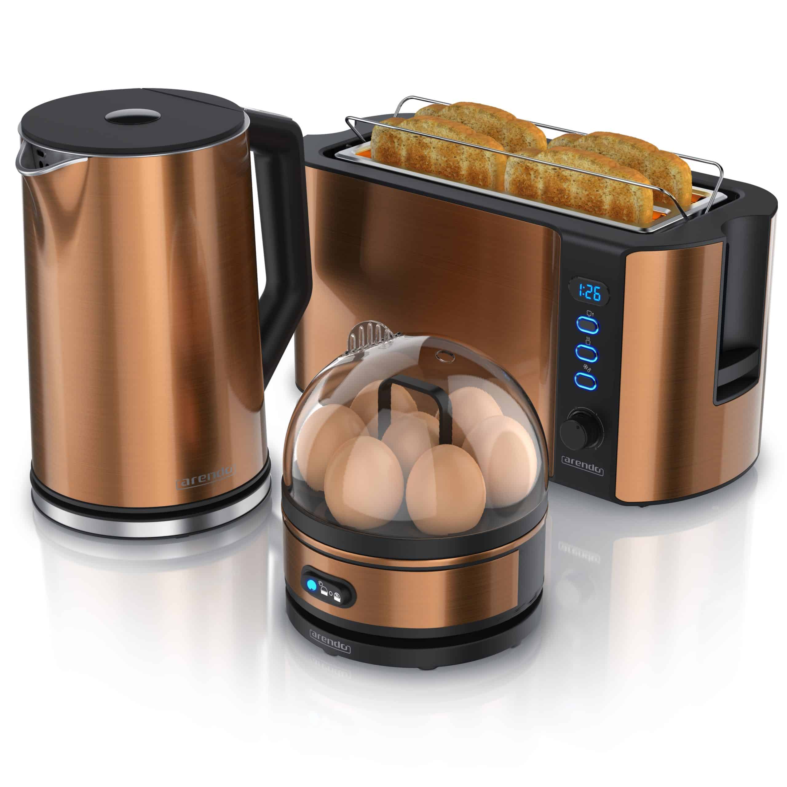 Arendo - Wasserkocher mit Toaster und Eierkocher SET Edelstahl Kupfer Wasserkocher 1