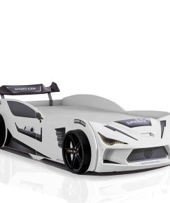 Autobett 90x200 Rio Kinderbett mit LED Leuchte und Lattenrost Weiß
