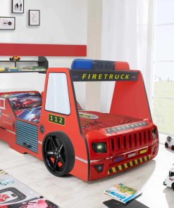 Autobett Kinder 90x200 cm Feuerwehrbett "Rio Firetruck" mit LED-Licht und Sirenenoptik