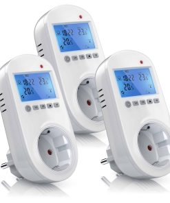 BEARWARE 3x Steckdosen Thermostat für Heiz & Klimageräte Individuell programmierbar / LCD-Display