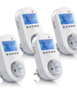 BEARWARE 4x Steckdosen Thermostat für Heiz & Klimageräte Individuell programmierbar / LCD-Display