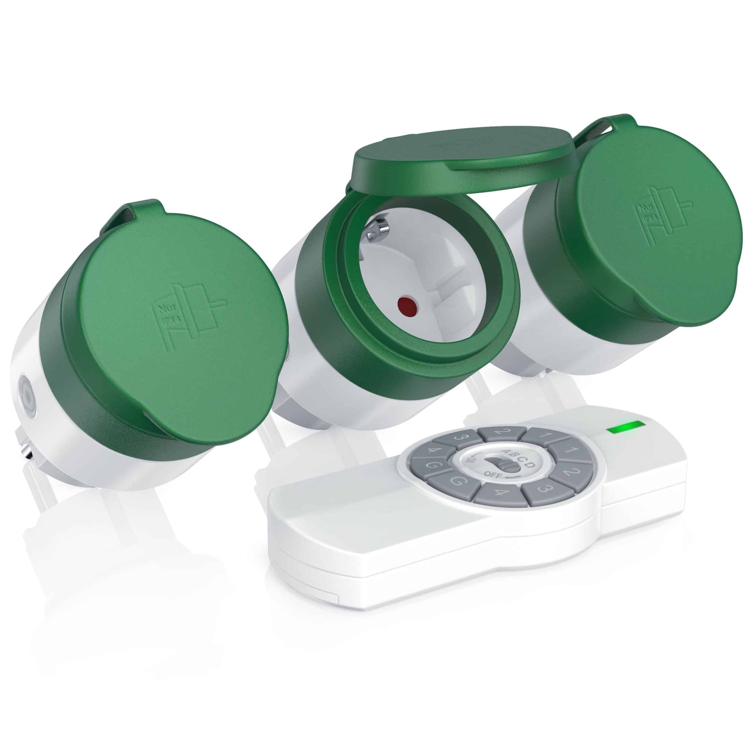 BEARWARE Außenbereich Funksteckdosen-Set 3x Outdoor Steckdosen + Fernbedienung / max. 25m