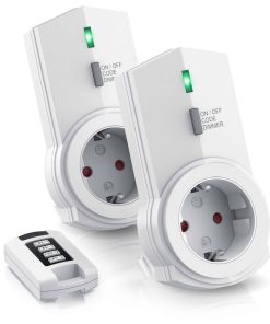 BEARWARE Dimmbare Funksteckdosen - Set mit Fernbedienung - 2er Set für den Innenbereich Indoor + 1 Fernbedienung - LED Statusanzeige