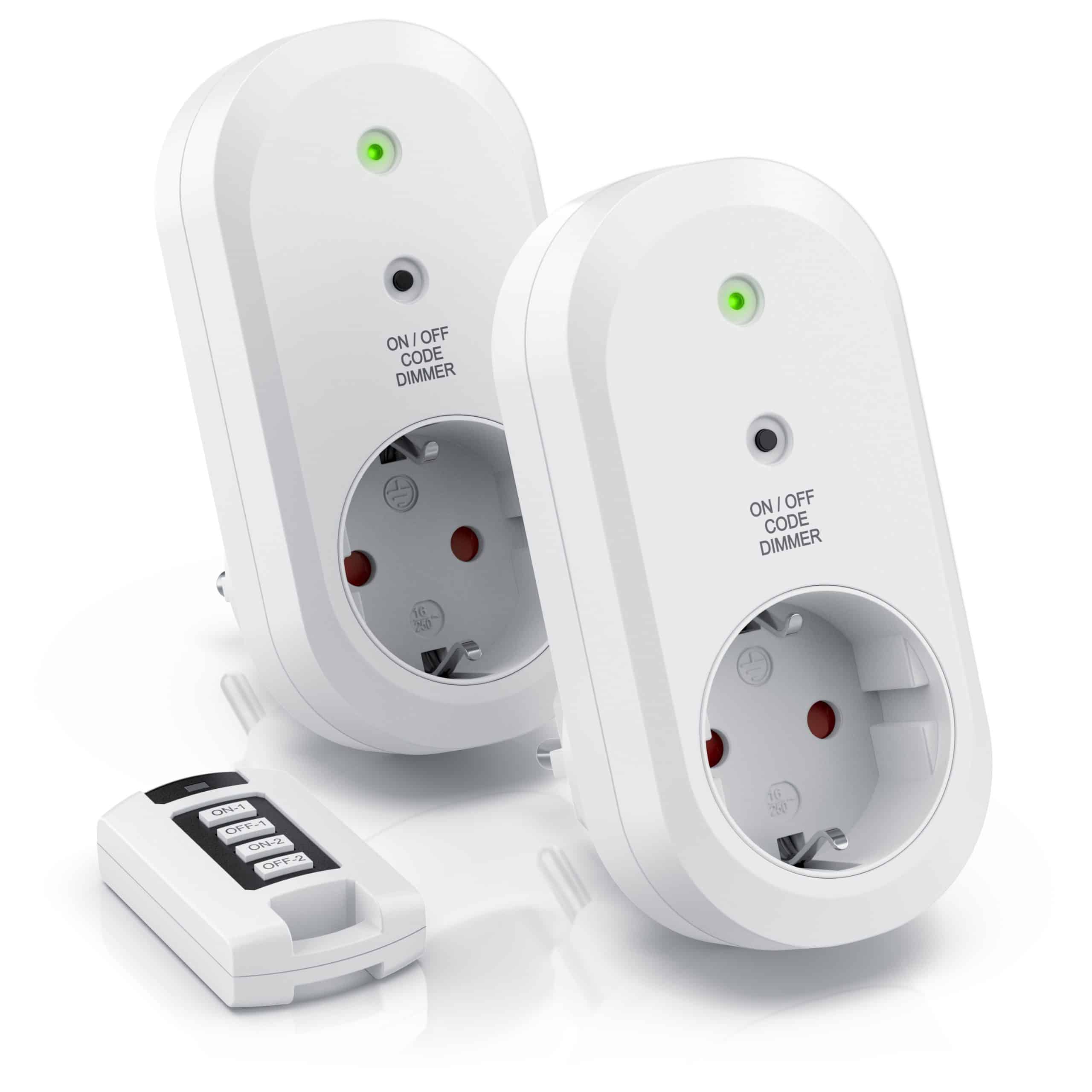 BEARWARE Dimmbare Funksteckdosen - Set mit Fernbedienung - 2er Set für den Innenbereich Indoor + 1 Fernbedienung - Steckdose